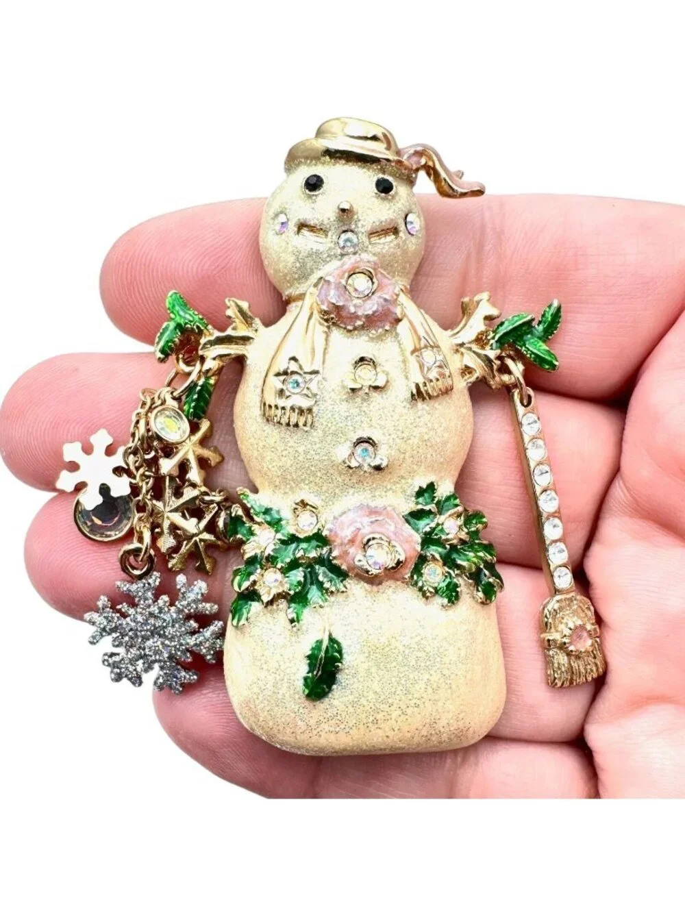 Kirks Folly Womens Brooch Mr Cool Snowman Glitter Gold Tone Pin Holiday Winter